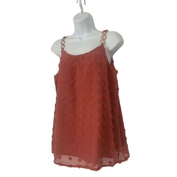 Womens Camisole Chiffon Sleeveless Top With Textured Dots & Chain Straps Small - Picture 4 of 10